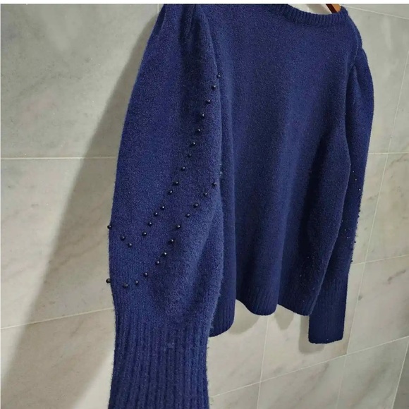 Express Navy Puff Sleeve Sweater - Picture 3 of 11